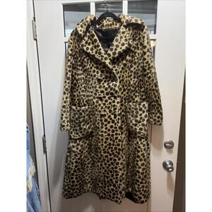 RARE Vintage 1960s Faux Leopard Swing Coat Safari Pinup Rockabilly La France L